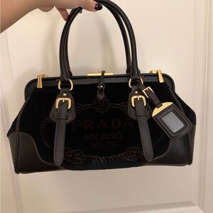 Prada Velvet Black and Gold Satchel